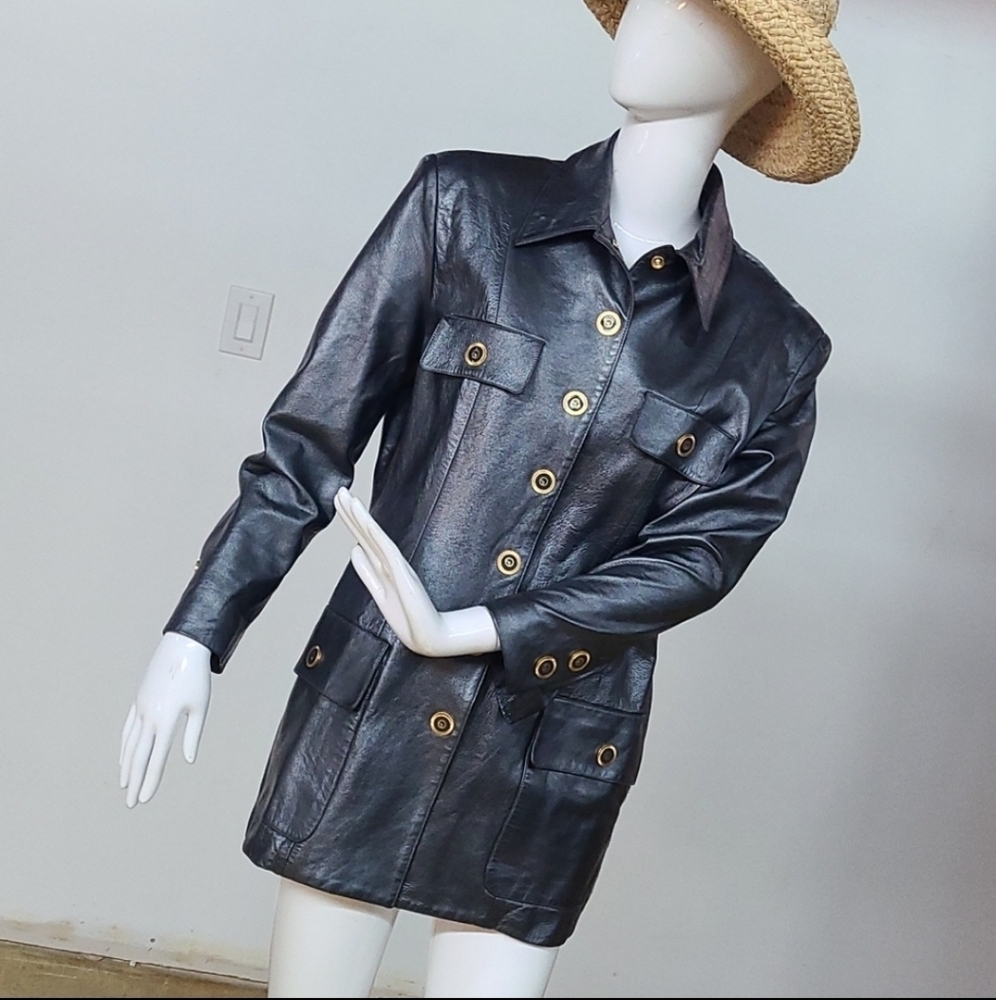 St. John Collection Leather Gunmetal Jacket